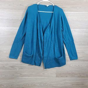 J. Jill Blue Open Front Cardigan with Pockets M
